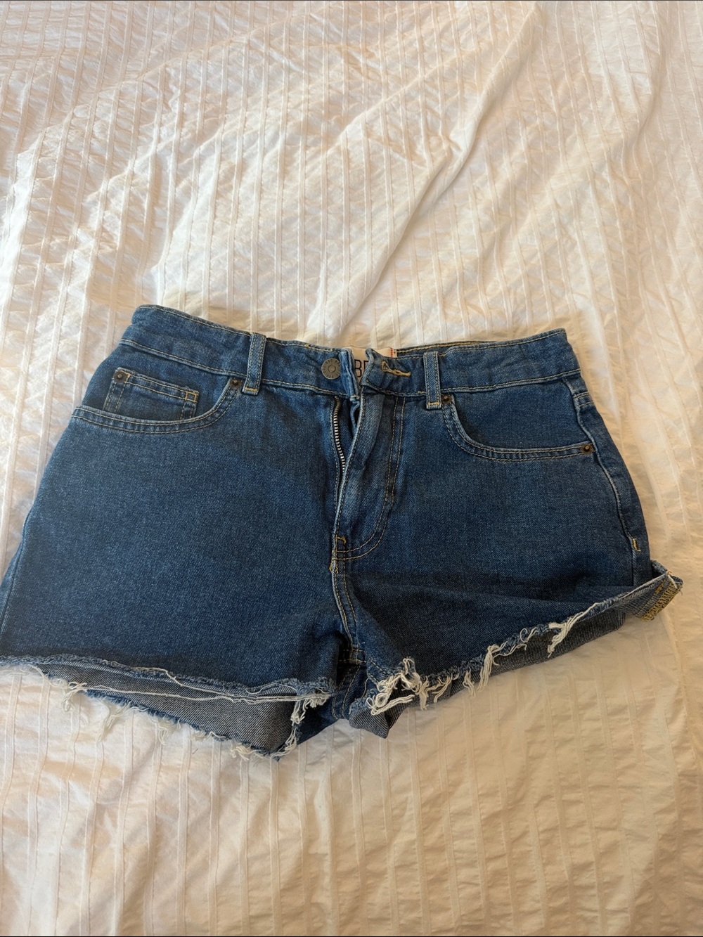 BDG Raw-Hem High-Rise Jean Shorts in Dark Blue